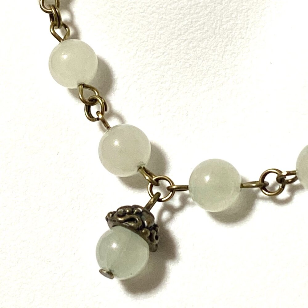 Natural Pale Green Aventurine Necklace, Cute Bronze Acorn + Genuine Gemstone